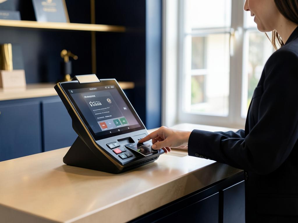 Customer paying with a card at a boutique retail checkout counter